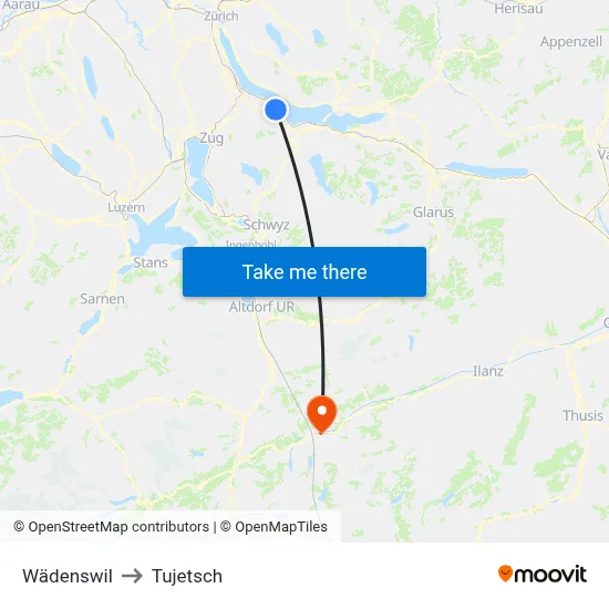 Wädenswil to Tujetsch map