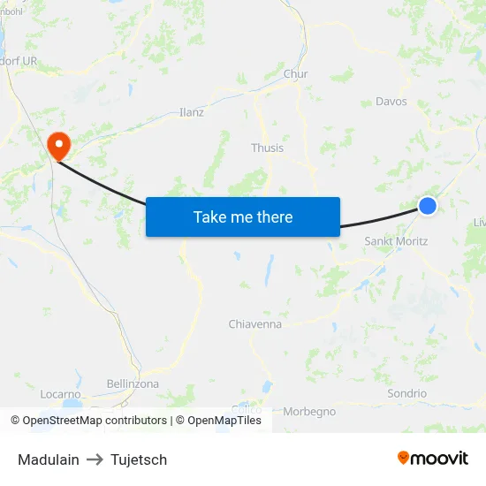 Madulain to Tujetsch map