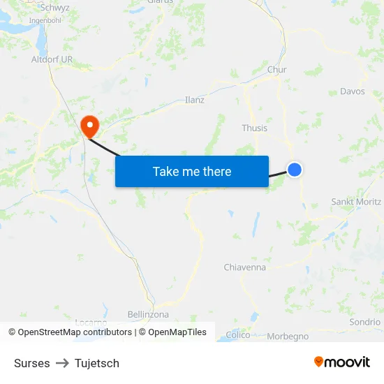 Surses to Tujetsch map
