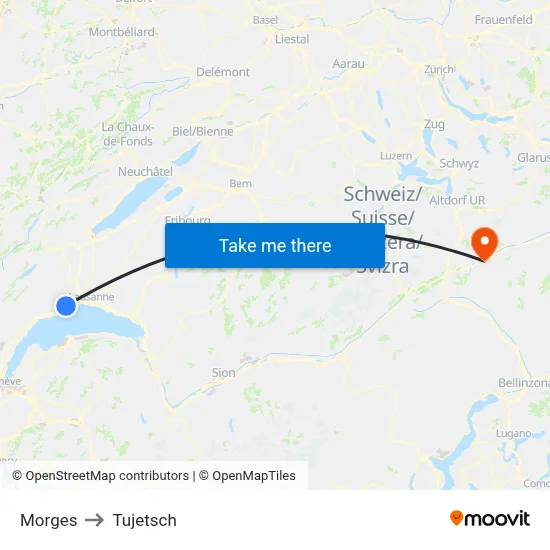 Morges to Tujetsch map
