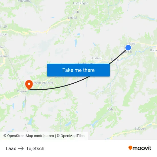 Laax to Tujetsch map