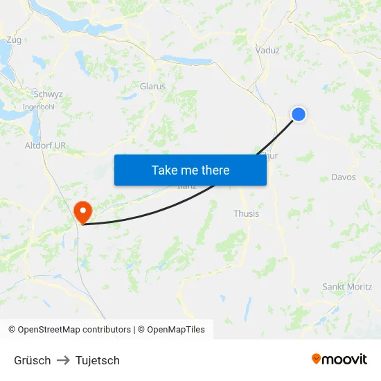 Grüsch to Tujetsch map