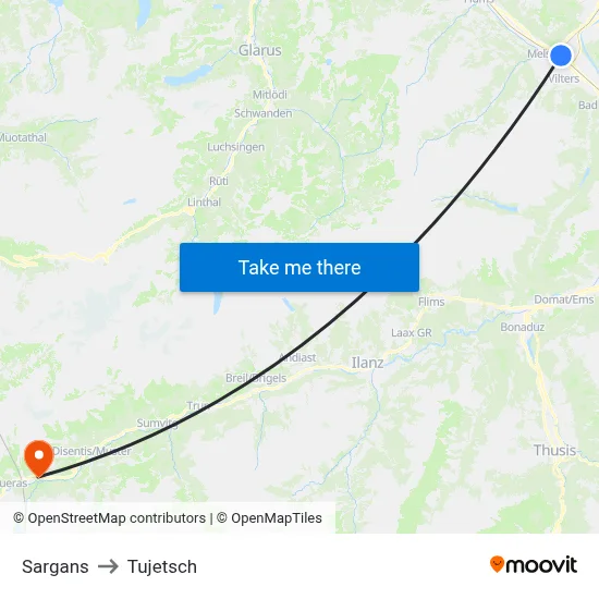 Sargans to Tujetsch map