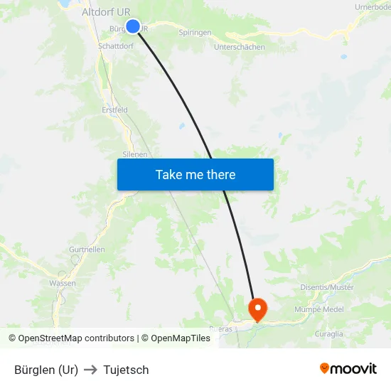 Bürglen (Ur) to Tujetsch map