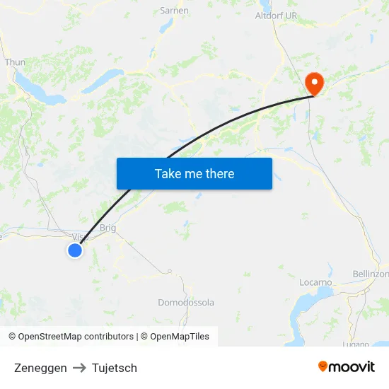 Zeneggen to Tujetsch map