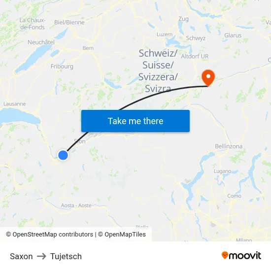Saxon to Tujetsch map