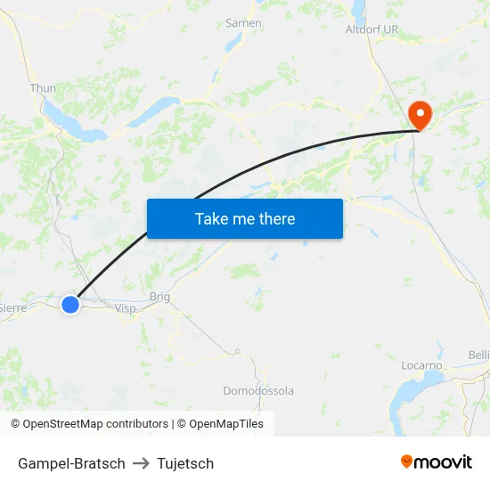 Gampel-Bratsch to Tujetsch map