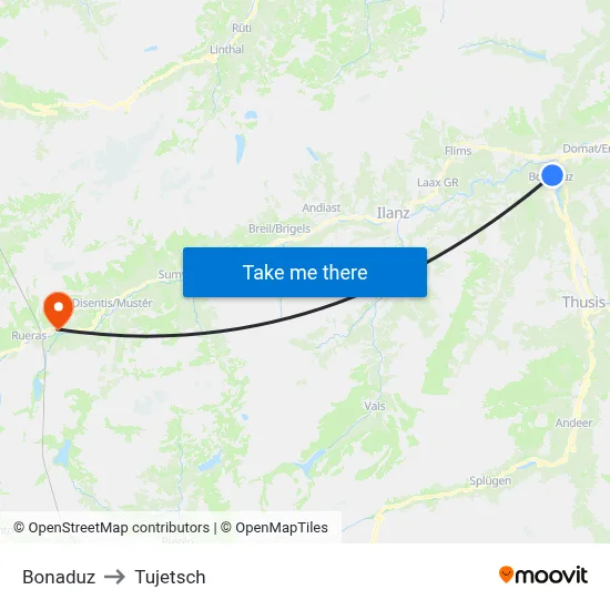 Bonaduz to Tujetsch map