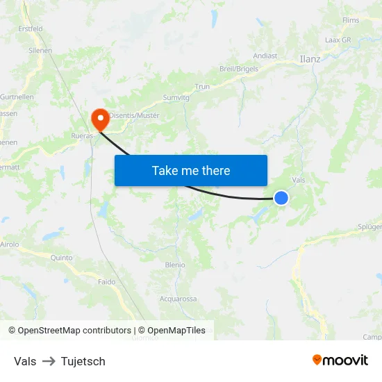 Vals to Tujetsch map