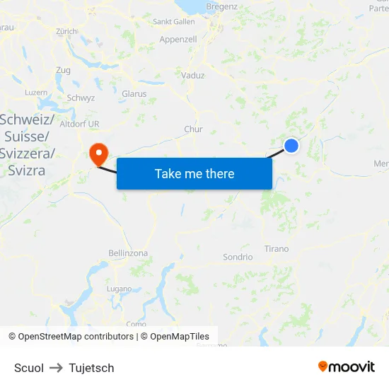 Scuol to Tujetsch map