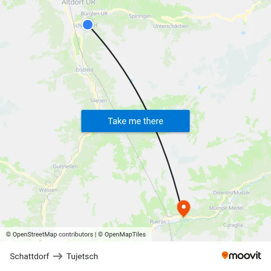 Schattdorf to Tujetsch map