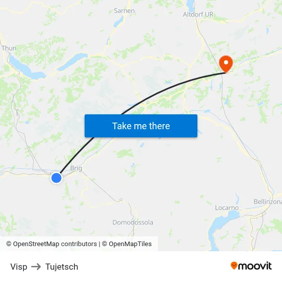 Visp to Tujetsch map