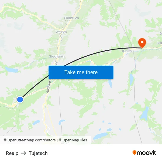 Realp to Tujetsch map