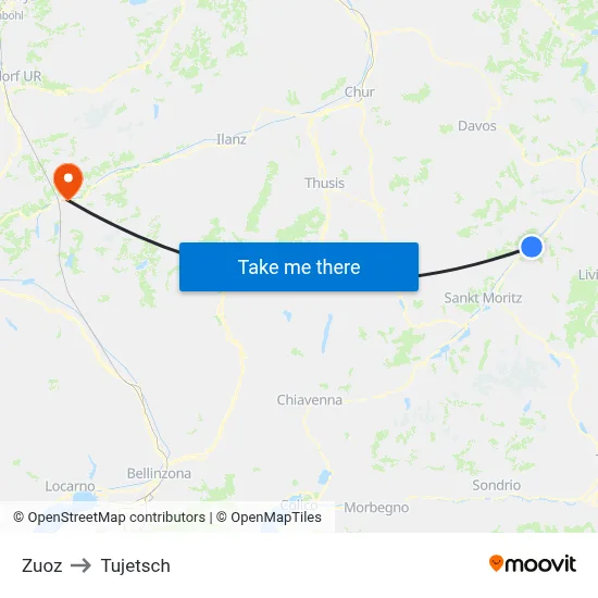 Zuoz to Tujetsch map