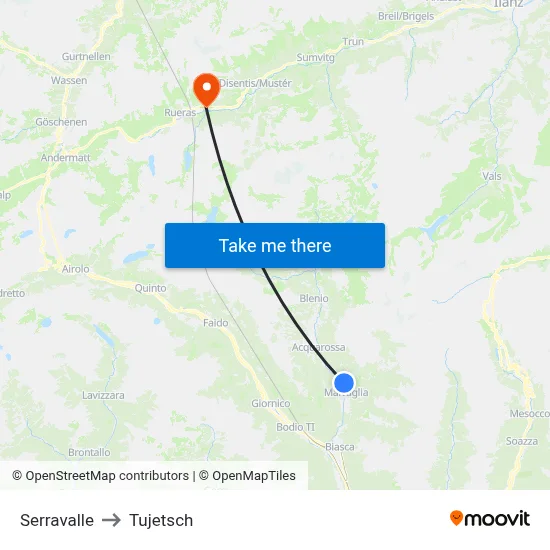Serravalle to Tujetsch map