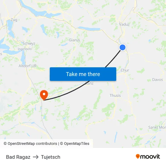 Bad Ragaz to Tujetsch map