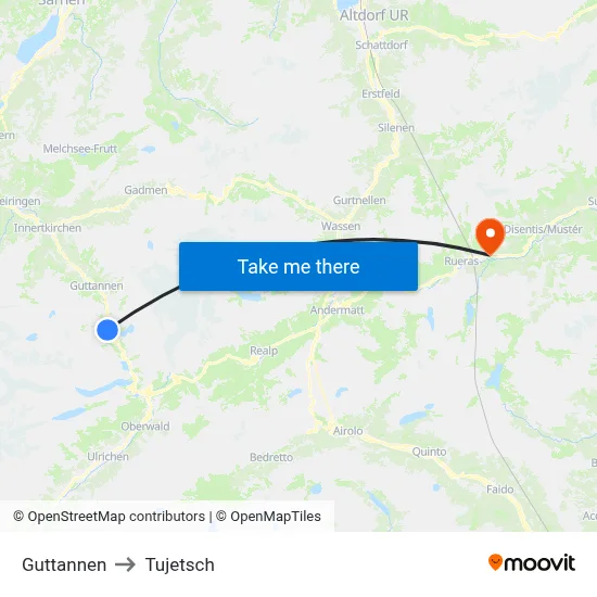 Guttannen to Tujetsch map