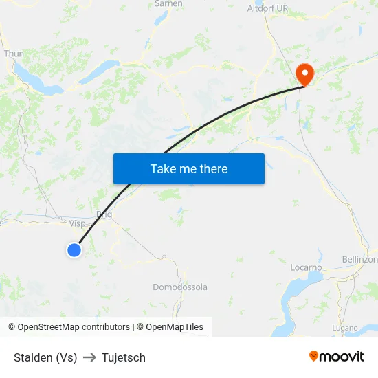 Stalden (Vs) to Tujetsch map
