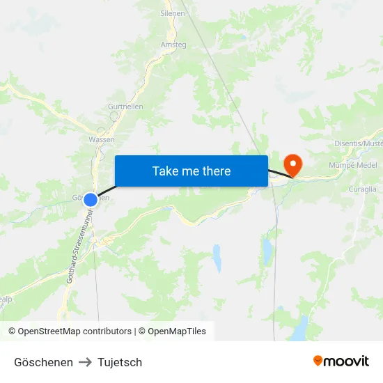 Göschenen to Tujetsch map