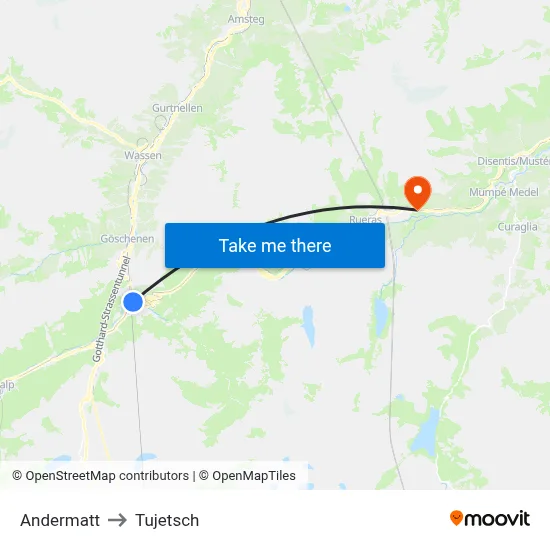 Andermatt to Tujetsch map