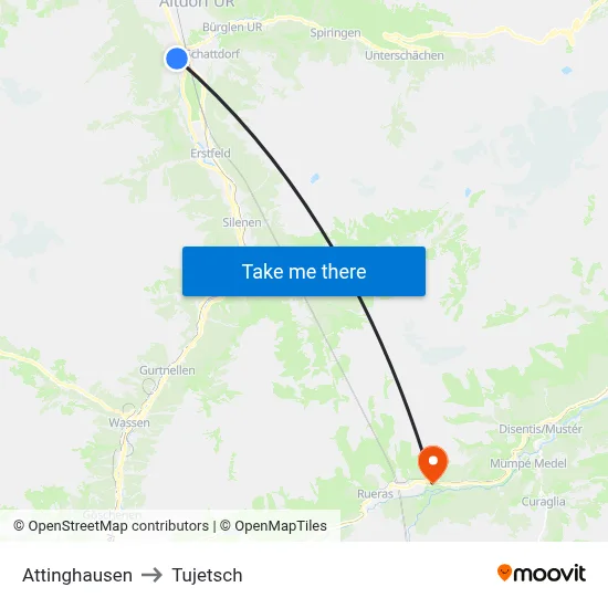 Attinghausen to Tujetsch map