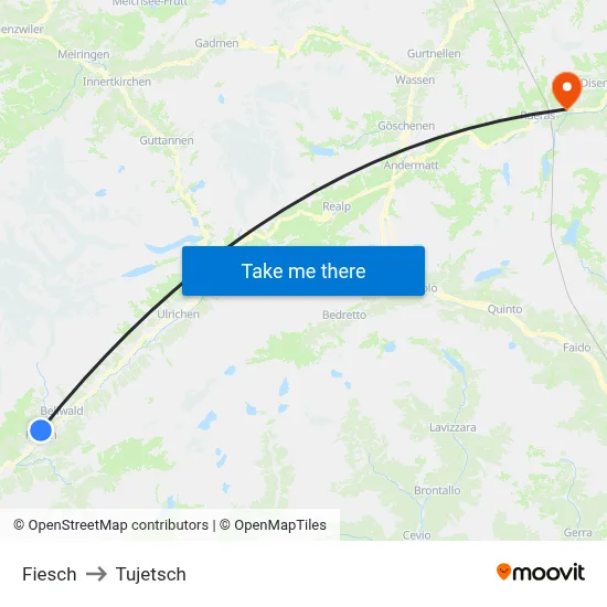 Fiesch to Tujetsch map