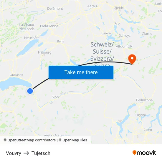 Vouvry to Tujetsch map