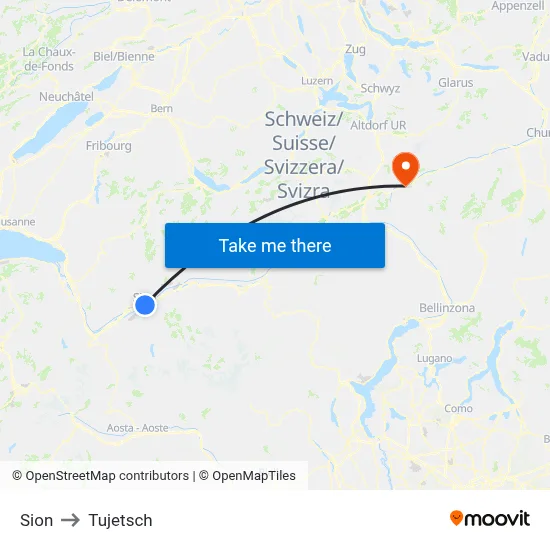 Sion to Tujetsch map