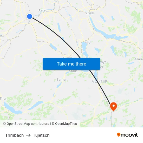 Trimbach to Tujetsch map