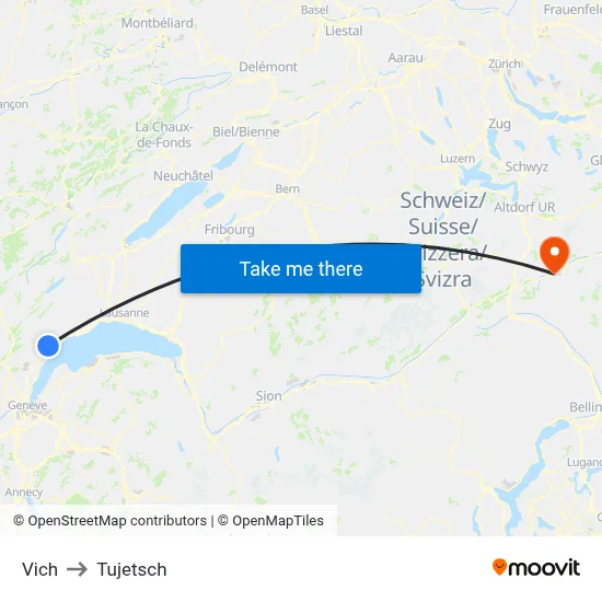Vich to Tujetsch map