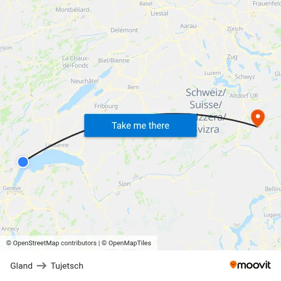Gland to Tujetsch map