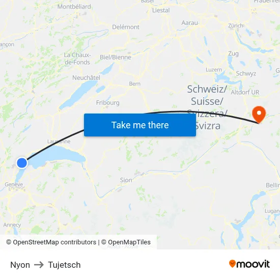 Nyon to Tujetsch map