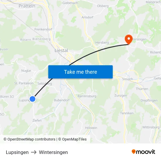 Lupsingen to Wintersingen map