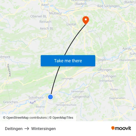 Deitingen to Wintersingen map