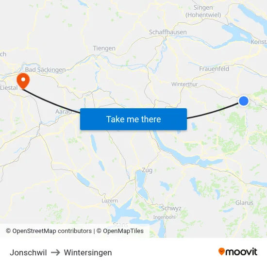 Jonschwil to Wintersingen map