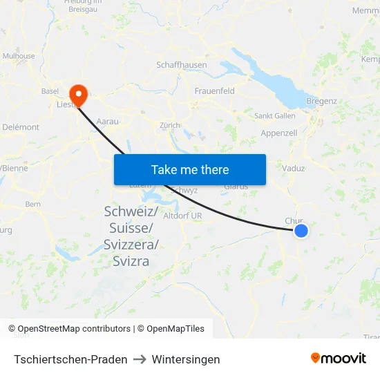 Tschiertschen-Praden to Wintersingen map