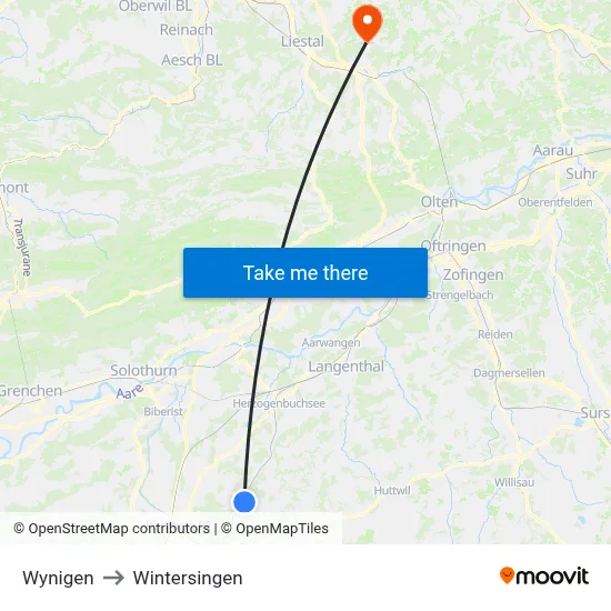 Wynigen to Wintersingen map