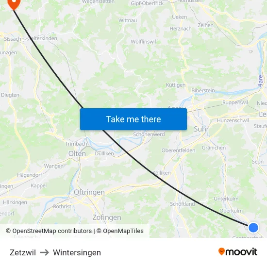 Zetzwil to Wintersingen map