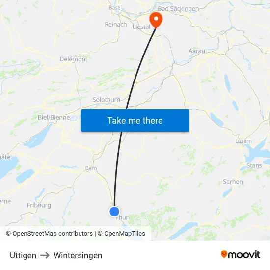 Uttigen to Wintersingen map