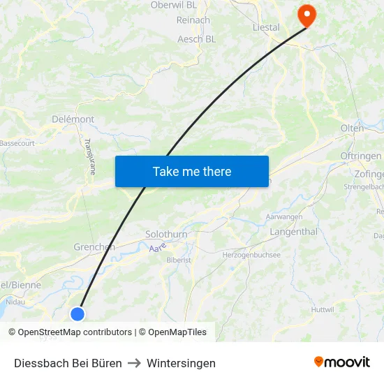 Diessbach Bei Büren to Wintersingen map