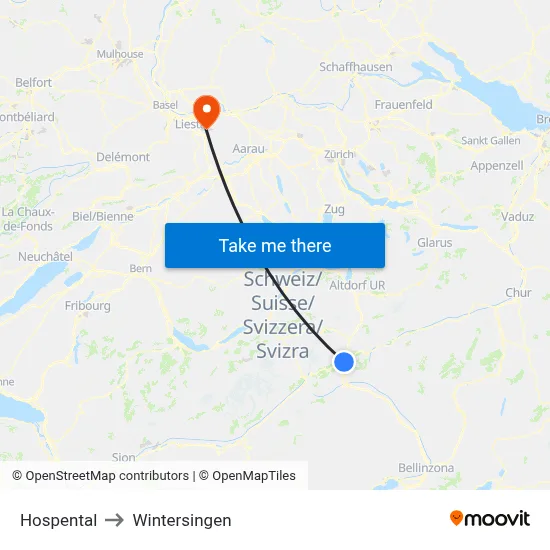 Hospental to Wintersingen map