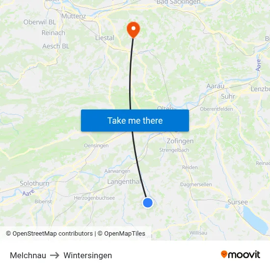 Melchnau to Wintersingen map
