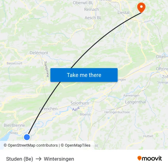 Studen (Be) to Wintersingen map