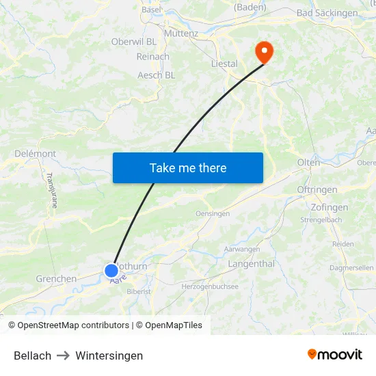 Bellach to Wintersingen map