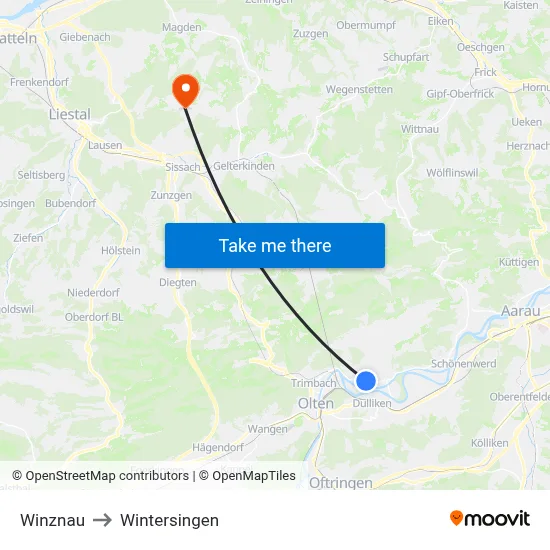 Winznau to Wintersingen map