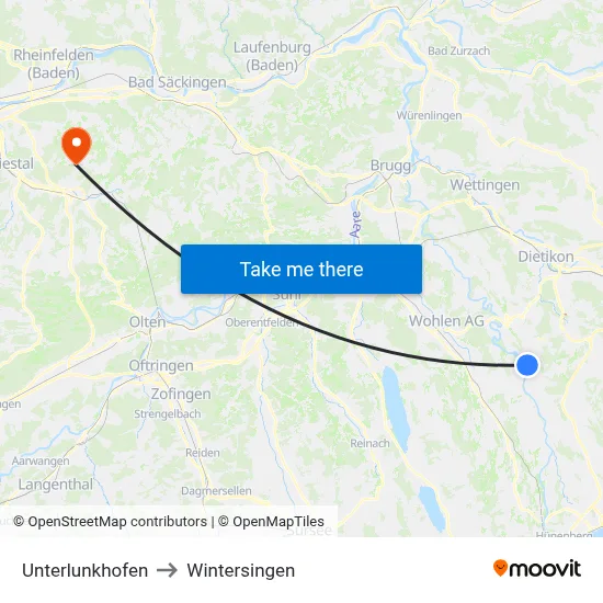 Unterlunkhofen to Wintersingen map