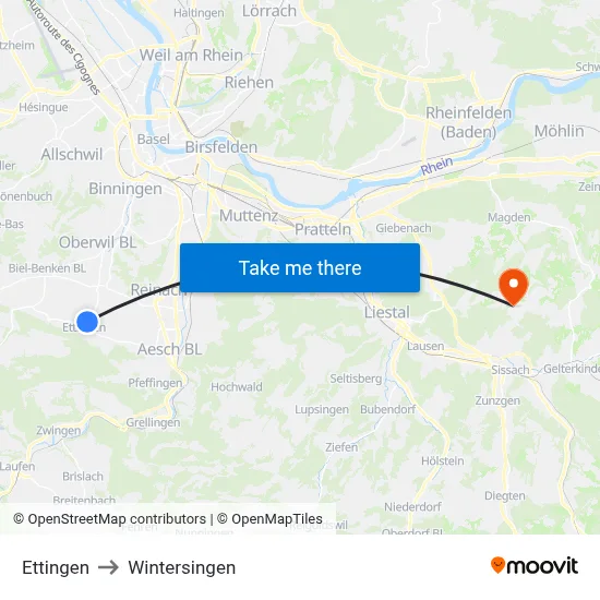 Ettingen to Wintersingen map