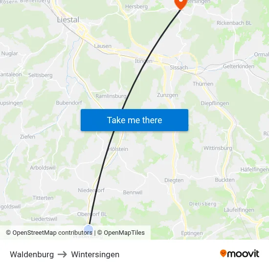 Waldenburg to Wintersingen map