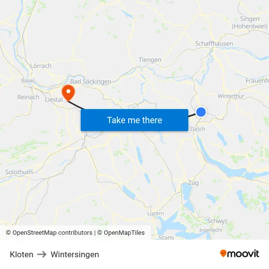 Kloten to Wintersingen map