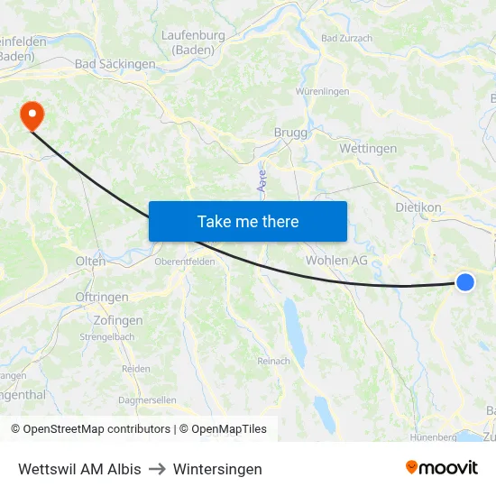 Wettswil AM Albis to Wintersingen map